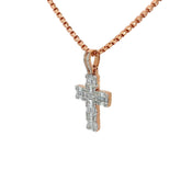 14k Rose Gold 2.00ct F VS2 Round and Baguette Diamond Cross Necklace